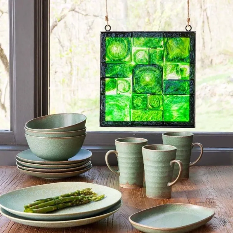 Framed Recycled Green Glass Block Art