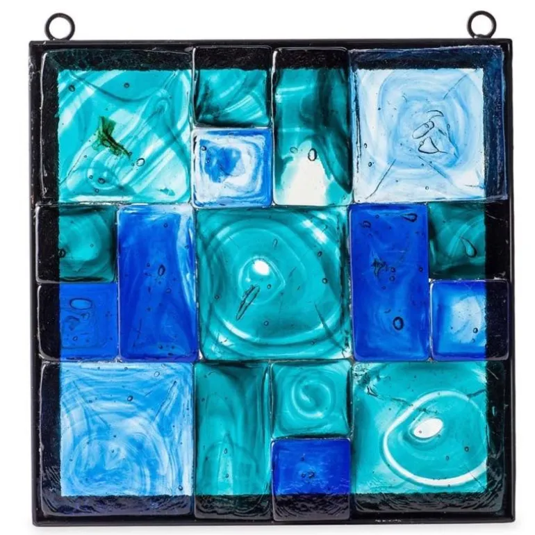 Framed Recycled Green Glass Block Art