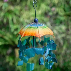 Glass and Metal Raindrop Rainbow Umbrella Mobile