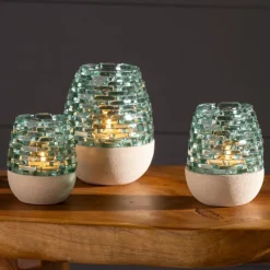 Glass and Sandstone Tealight Holders, Set of 3