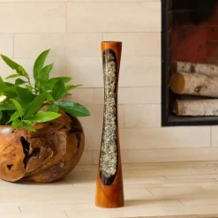Glass Infused Teak Candle Holder, Short