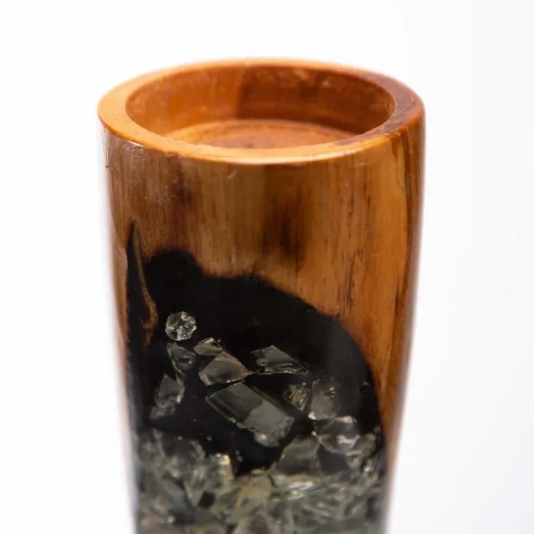 Glass Infused Teak Candle Holder, Short