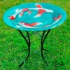 Glass Koi Birdbath with Metal Stand