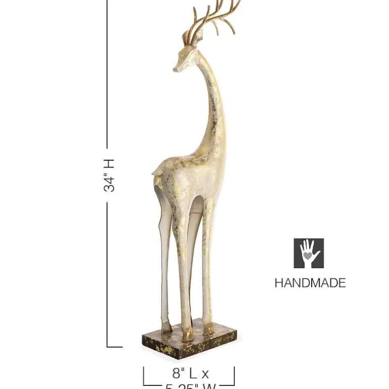 Gold and White Tall Slender Deer Statue Decor, Turned Head