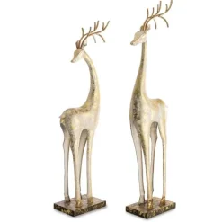 Gold and White Tall Slender Deer Statue Decor, Set of 2