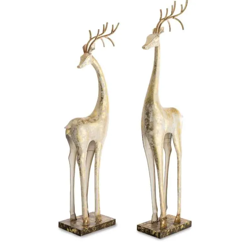 Gold and White Tall Slender Deer Statue Decor, Set of 2