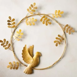 Gold Dove with Olive Branch Metal Wreath