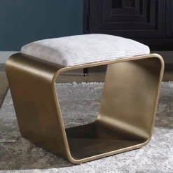 Gold Finish Upholstered Bench/ Stool