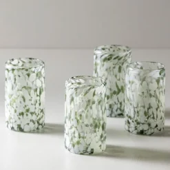 Green and White Recycled Pint Glassware, Set of 4