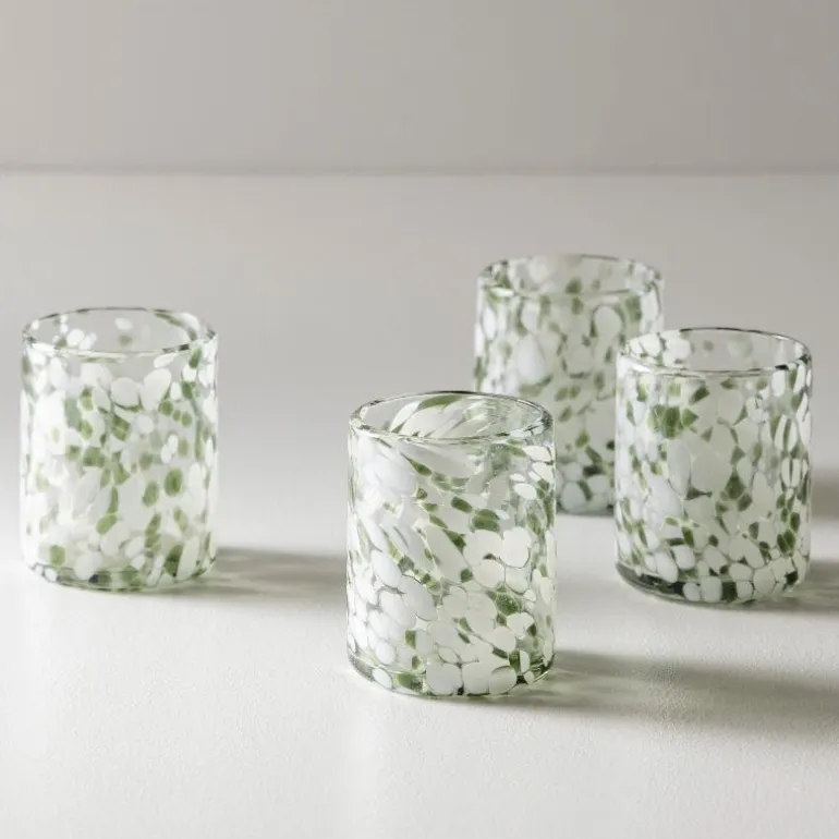 Green and White Recycled Tumbler Glassware, Set of 4