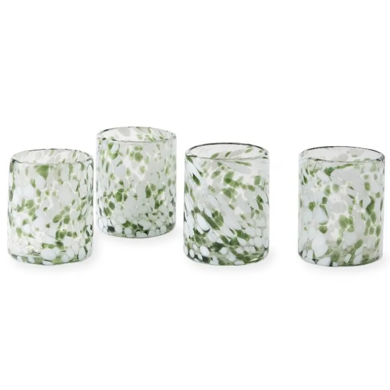 Green and White Recycled Tumbler Glassware, Set of 4