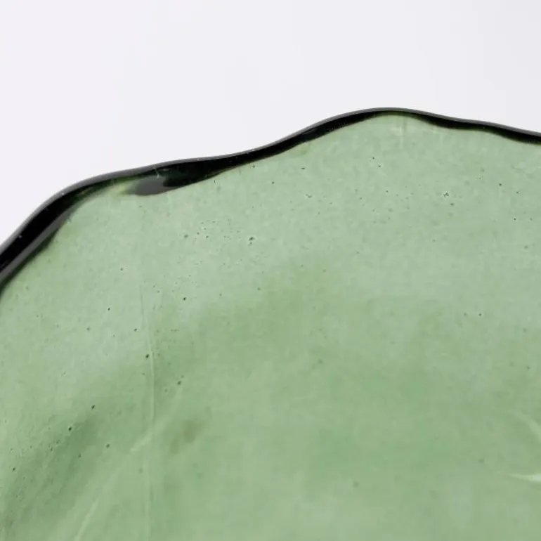 Green Glass Hurricane with Squirrel, 6"H