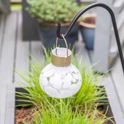 Hand-blown Glass Solar Tea Lantern - White