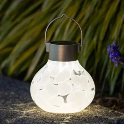Hand-blown Glass Solar Tea Lantern - White