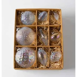 Hand-Blown Luster Glass Ornament Box, Set of 9