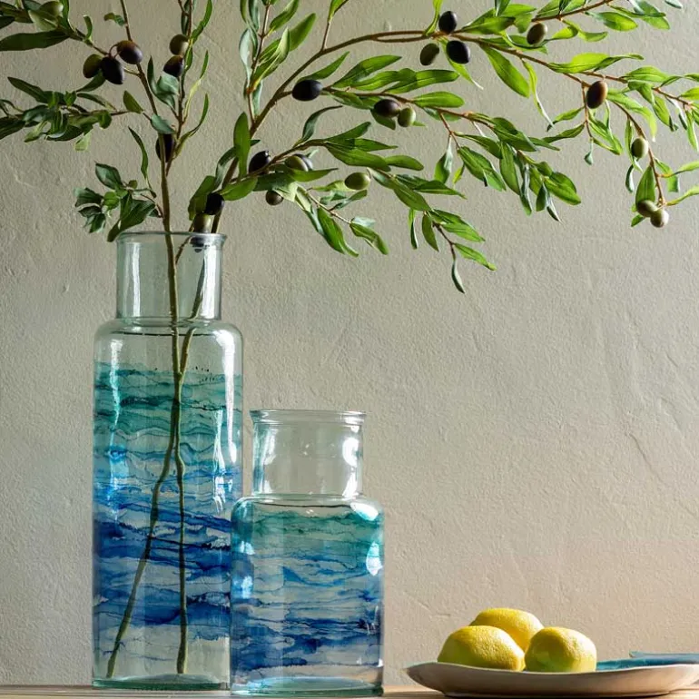 Hand-Blown Recycled Coastal Vase, Set of 2