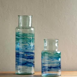 Hand-Blown Recycled Coastal Vase, Set of 2