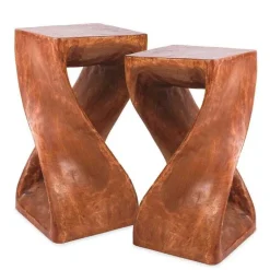 Hand-Carved Monkey Pod Wood Twisty Stool 18", Set of 2