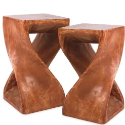 Hand-Carved Monkey Pod Wood Twisty Stool 23", Set of 2