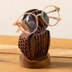 Hand-Carved Sheesham Wood Owl Eyeglass Holder