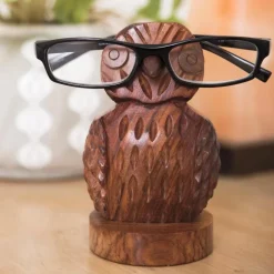 Hand-Carved Sheesham Wood Owl Eyeglass Holder