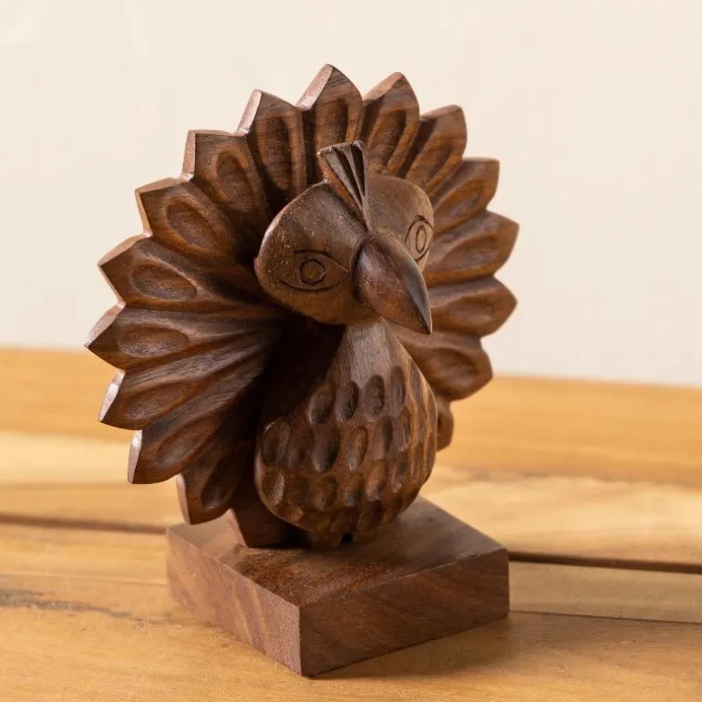 Hand-Carved Sheesham Wood Peacock Eyeglass Holder