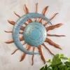 Handcrafted Blue and Copper-Colored Recycled Metal Moon and Sun Wall Art