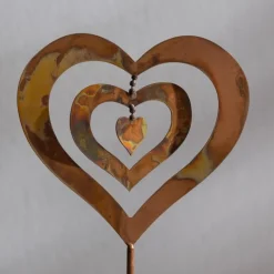 Handcrafted Flamed Copper Spinning Heart Garden Stake