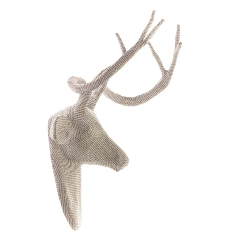 Handcrafted Haitian Artisan Paper Mache Deer Wall Art - Newsprint