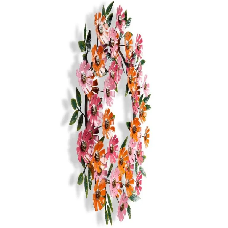 Handcrafted Pink and Orange Zinnias Metal Wreath