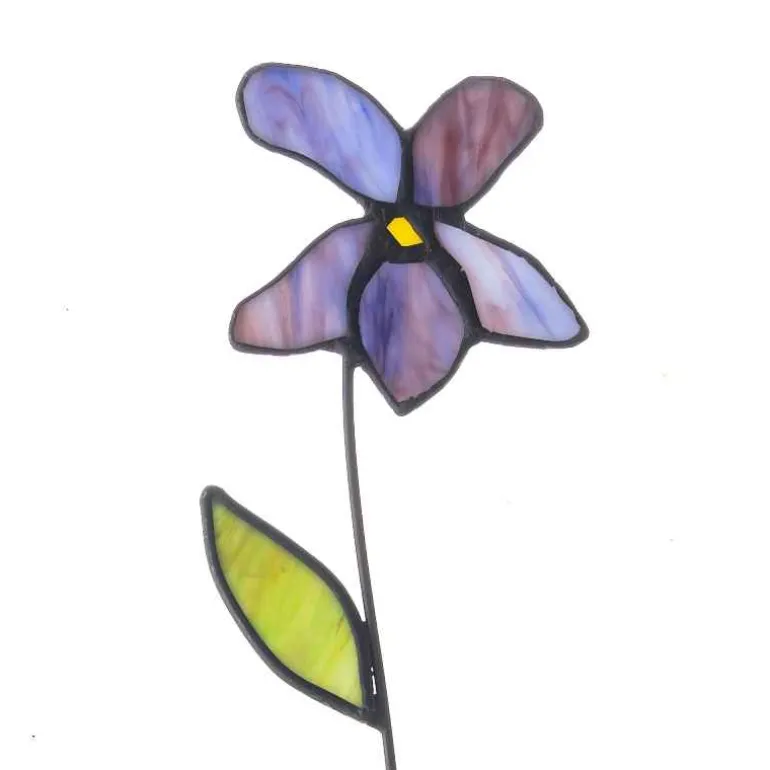 Handcrafted Stained Glass Flower Stakes - Birth Month - February