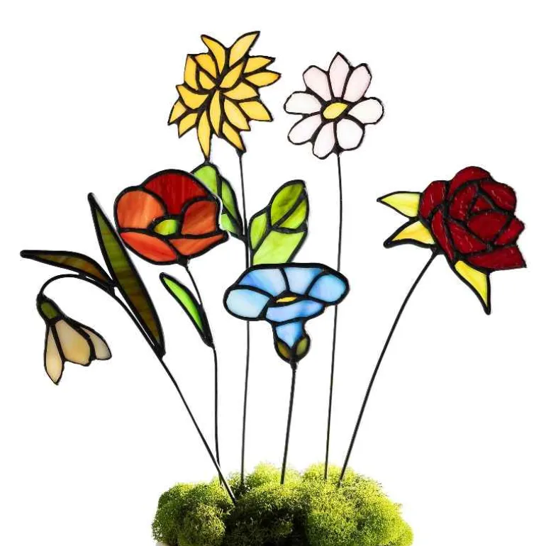 Handcrafted Stained Glass Flower Stakes - Birth Month - January