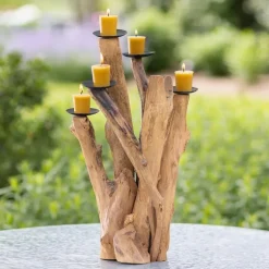 Handcrafted Teak Branch Candelabra