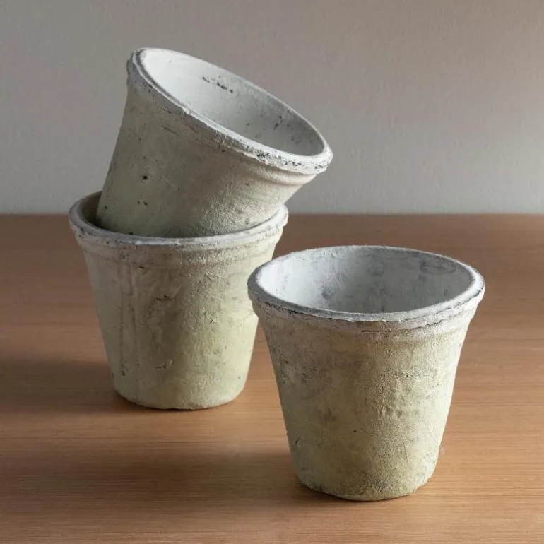 Handcrafted White Stone Terracotta Planters, Set of 3