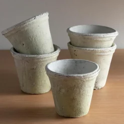 Handcrafted White Stone Terracotta Planters, Set of 5