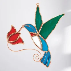 Hand-Cut Stained Glass Hummingbird Suncatcher