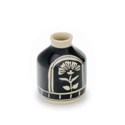 Hand Painted Black Floral Ceramic Vase, Small