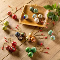 Hand-Painted Paper Mache Ornaments, Set of 24