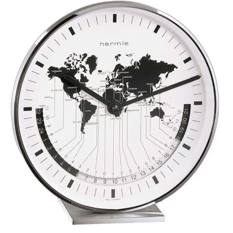 Hermle World Time Zone Table Clock - Nickel