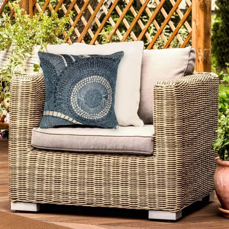 Indoor/Outdoor Blue Circle Pillow, 18" sq