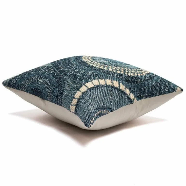 Indoor/Outdoor Blue Circle Pillow, 18" sq