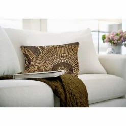 Indoor/Outdoor Brown Circle Lumbar Pillow, 12 x 18