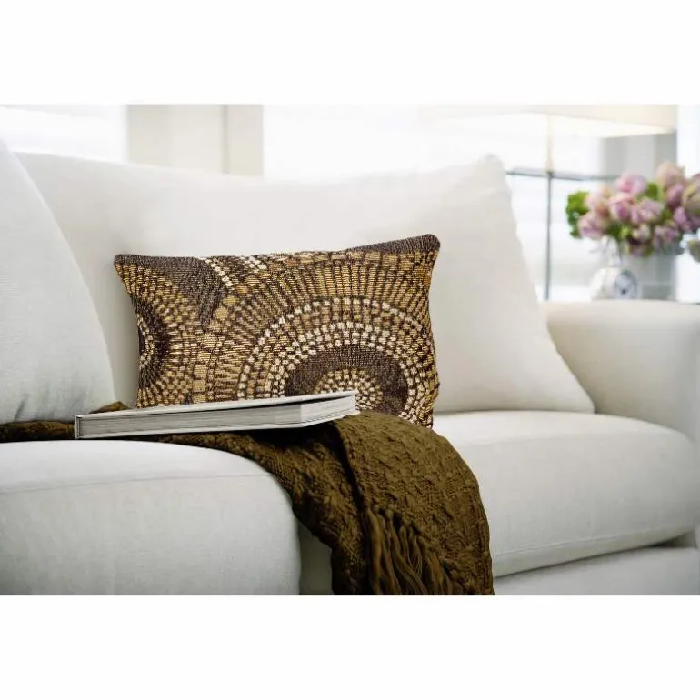 Indoor/Outdoor Brown Circle Lumbar Pillow, 12 x 18