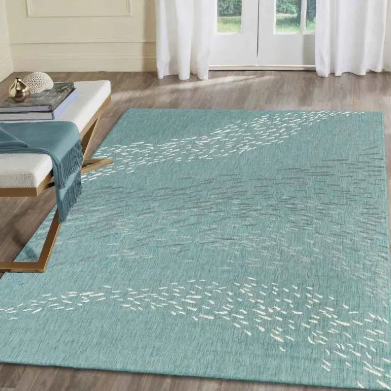 Indoor/ Outdoor Carmel School Of Fish Area Rug, 3 x 5 (aqua)