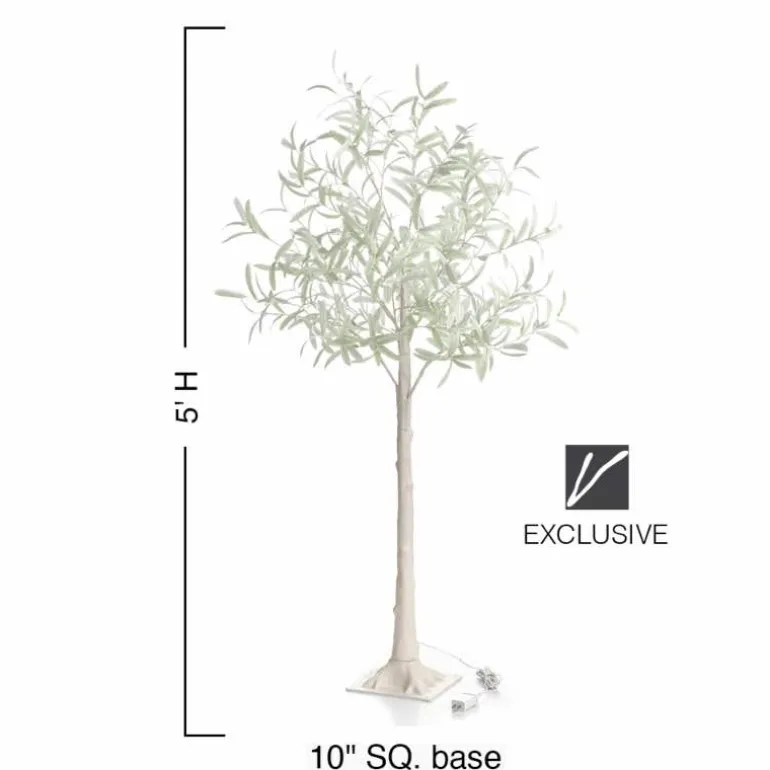 Indoor/ Outdoor Faux Lighted Olive Tree, 5' - White