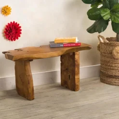 Indoor/Outdoor Live Edge Teak Bench