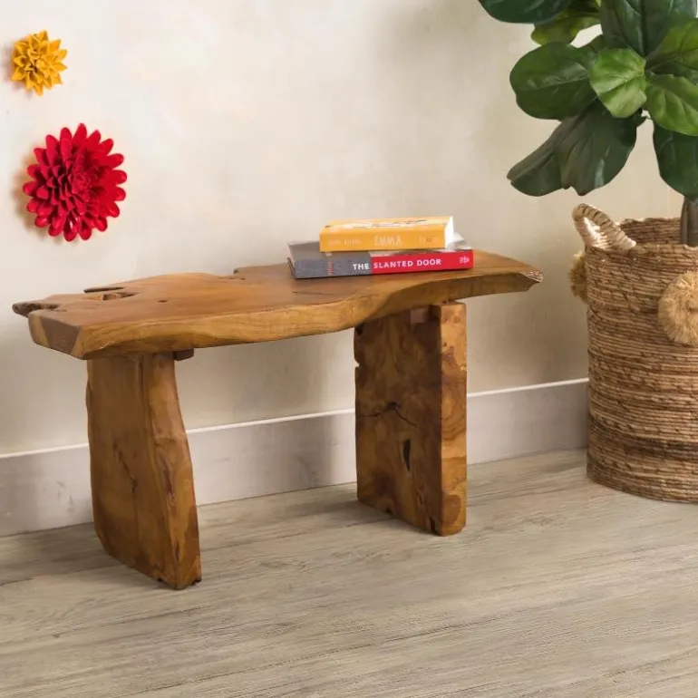 Indoor/Outdoor Live Edge Teak Bench