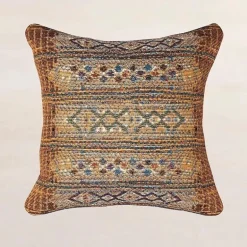 Indoor/Outdoor Marina Tribal Gold Stripe Pillow, 18" sq