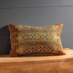 Indoor/Outdoor Marina Tribal Gold Stripe Lumbar Pillow