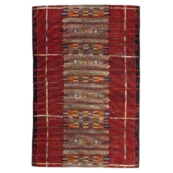 Indoor/ Outdoor Marina Tribal Stripe Red Rug, 5' x 7'